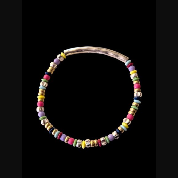 Stella & Dot Joyful OSFM Silver Tone Bar Multi Colored Bead Bracelet Stretch - Picture 2 of 10
